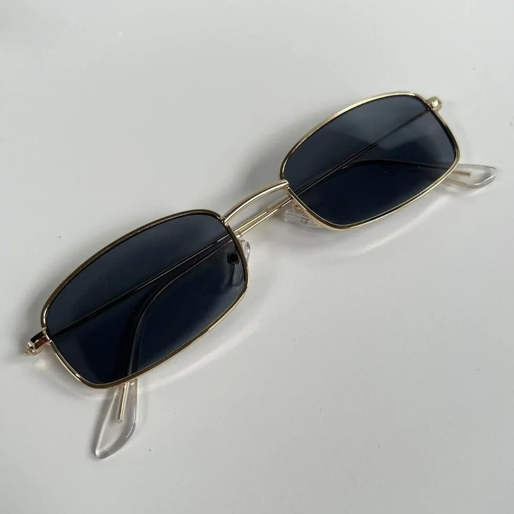 vintage y2k 90s 2000s unique slim style gold trim sunglasses